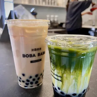 Regular milk tea &amp; Matcha tea