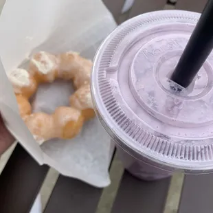 White chocolate sea salt donut, ube latte