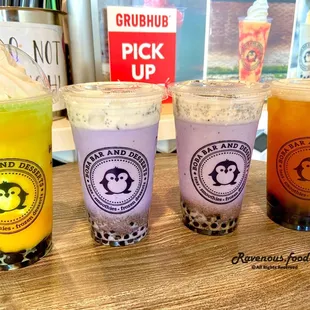 Honeydew Smoothie with Mango Puree Taro Oreo Milk Tea with Scc &amp; Passion Fruit Black Tea