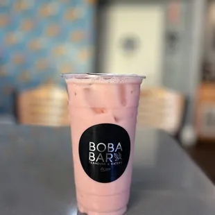 Strawberry Milk Tea with Strawberry chunks