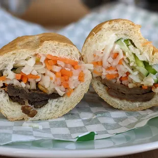 Grilled Pork Banh Mi and Grilled Beef Sandwich (cross-section)
