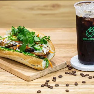 Grilled beef Banh Mi and Vietnamese Black Coffee