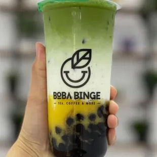 Mango Matcha Latte with boba