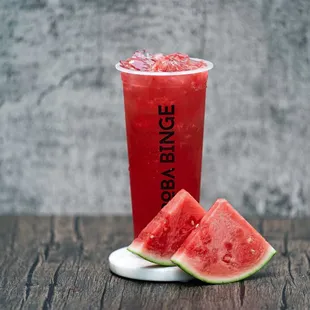 Seasonal drink: Watermelon Green Tea, made from freshly pressed watermelon juice and  Jasmine green tea.