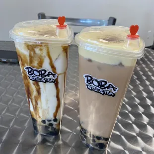 Original Creme Brulee Milk Tea and Tiger Fresh Milk Boba