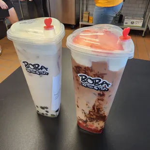 Traditional Black Milk Tea and Strawberry Chocolate Milk Tea