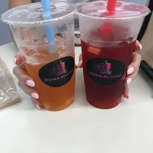 Left: Peach Blossom Refresher Right: Tropical Sunrise Refresher
