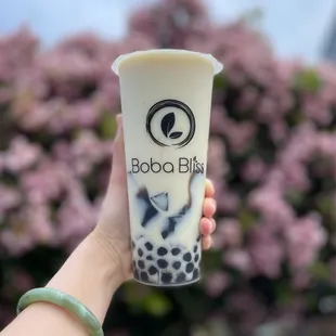 Jasmine Milk Tea with boba and grass jelly