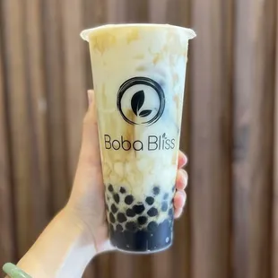 Jasmine Milk Tea with boba and grass jelly