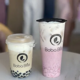 Strawberry milk bar and Hojicha latte