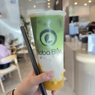 Mango Matcha Latte W/ Boba