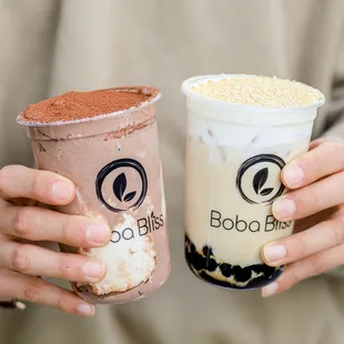 Tiramisu latte and Hojicha cream cheese $5.50 each IG: michellelieats