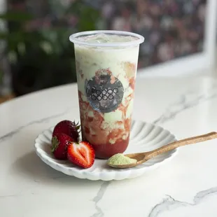 Strawberry Matcha milk tea