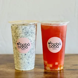 Oreo smoothie (left) and Strawberry fruit tea (right)