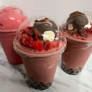 Chocolate dipped strawberry and strawberry smoothie
