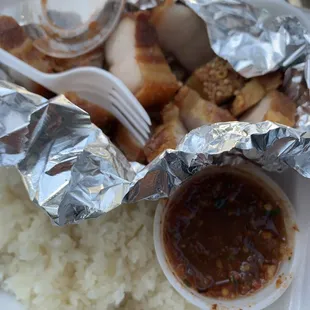 Pork belly with sticky rice