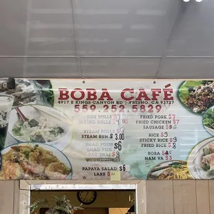 Menu with updated prices.