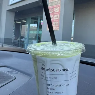 Green tea with pandan foam.