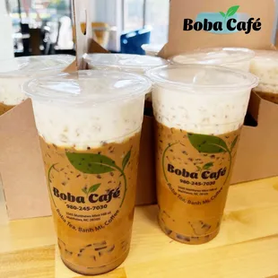 three cups of iced coffee