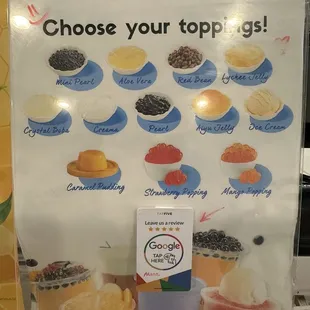 Topping menu. For the life of me i couldn't find the popping bubbles on the regular menu.