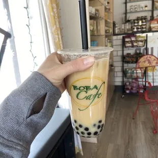 Classic milk tea with traditional boba