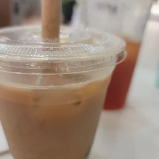 Wintermelon Milk Tea w/ Boba  &amp; a Lychee Iced Tea.