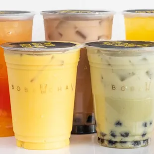 four different flavors of boba