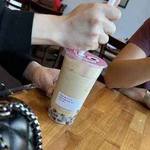 Iced Green Milk Tea w Coffee Jelly