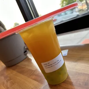 Iced Mango Green Tea w Mango &amp; Kiwi popping bobas
