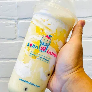 Our mango freeze clouds will be your best treat, cold-brewed green tea snow smoothie with fluffy clouds , fresh mango crushed with chewy bob