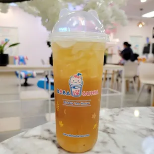 Oolong Flower Tea: cold brew oolong tea with osmanthus flowers and brown sugar boba (I substituted for crystal boba).