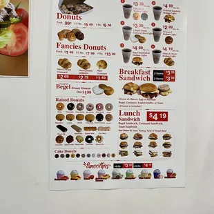a menu for a donut shop