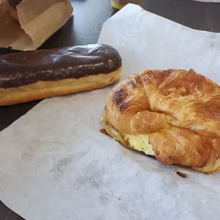 Sausage egg croissant and long john