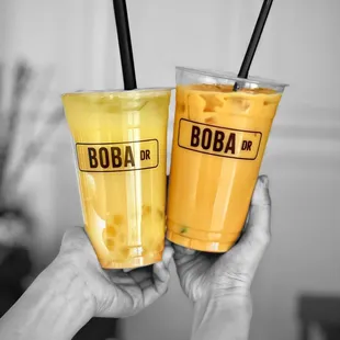 Yakult green tea and Hong Kong milk tea @whaevaeats