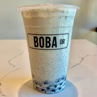 black sesame hoji with boba