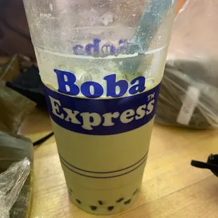 Matcha milk tea with boba