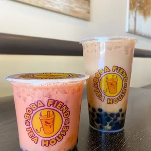 Strawberry Milk Tea with Boba and Milk Tea with Boba.