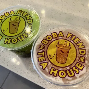 Left: kiwi slush  Right: tropical green tea