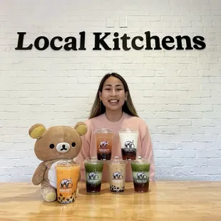 Hong Kong Milk Tea, Matcha Latte, Strawberry Fields, Strawberry Jasmine Fresca, Strawberry Matcha Latte, and Thai Tea