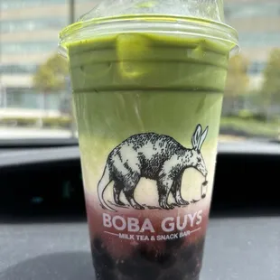 Strawberry Matcha with boba