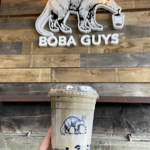 Black sugar hojicha with boba