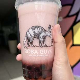 Strawberry rice milk with boba :)