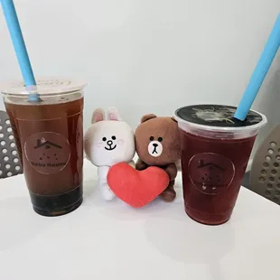 Mango tea with boba... and watermelon oolong tea