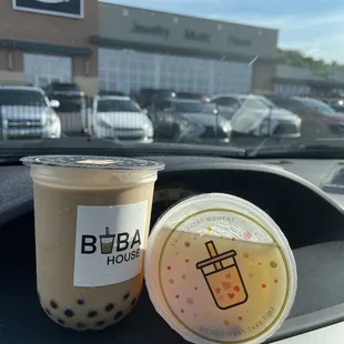 boba in front of the building it's in