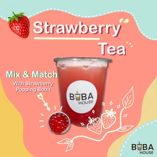 New released menu "Strawberry Tea" 

You can now enjoy our refreshing strawberry tea with your favorite toppings

Give us a try!