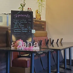 a table with a menu on it