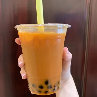 Thai iced tea with boba