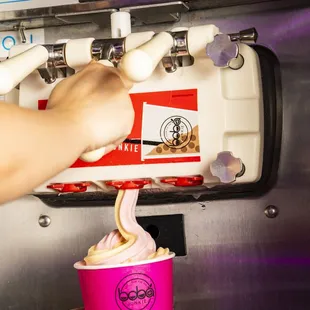 Dispensing froyo from self-serve froyo machine