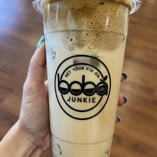 Dalgona coffee milk with Crystal boba