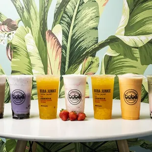 Line up of delicious drinks from Boba Junkie
